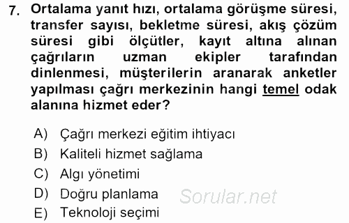 Çağrı Merkezi Yönetimi 2 2016 - 2017 Ara Sınavı 7.Soru