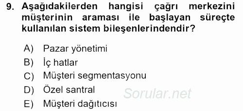 Çağrı Merkezi Yönetimi 2 2016 - 2017 Ara Sınavı 9.Soru