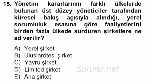 Uluslararası Kamu Maliyesi 2014 - 2015 Tek Ders Sınavı 15.Soru