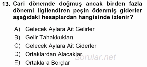 Envanter ve Bilanço 2015 - 2016 Dönem Sonu Sınavı 13.Soru