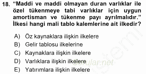 Envanter ve Bilanço 2015 - 2016 Dönem Sonu Sınavı 18.Soru