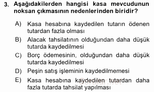 Envanter ve Bilanço 2015 - 2016 Dönem Sonu Sınavı 3.Soru