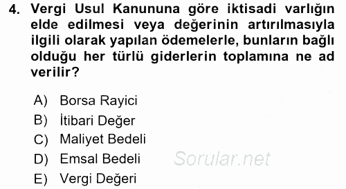 Envanter ve Bilanço 2015 - 2016 Dönem Sonu Sınavı 4.Soru