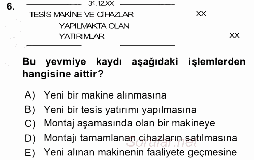Envanter ve Bilanço 2015 - 2016 Dönem Sonu Sınavı 6.Soru