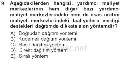 Maliyet Muhasebesi 2012 - 2013 Tek Ders Sınavı 9.Soru