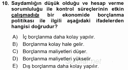 Kamu Mali Yönetimi 2016 - 2017 3 Ders Sınavı 10.Soru