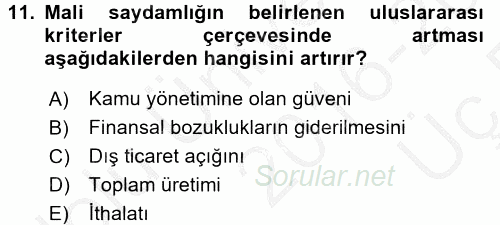 Kamu Mali Yönetimi 2016 - 2017 3 Ders Sınavı 11.Soru