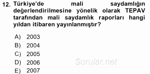 Kamu Mali Yönetimi 2016 - 2017 3 Ders Sınavı 12.Soru