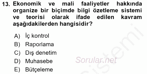 Kamu Mali Yönetimi 2016 - 2017 3 Ders Sınavı 13.Soru