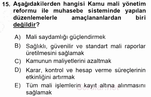 Kamu Mali Yönetimi 2016 - 2017 3 Ders Sınavı 15.Soru