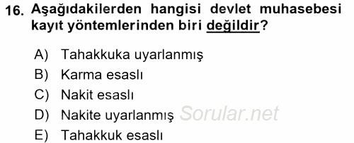 Kamu Mali Yönetimi 2016 - 2017 3 Ders Sınavı 16.Soru