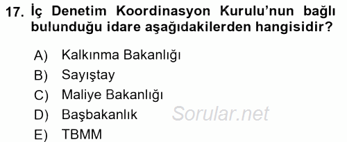 Kamu Mali Yönetimi 2016 - 2017 3 Ders Sınavı 17.Soru