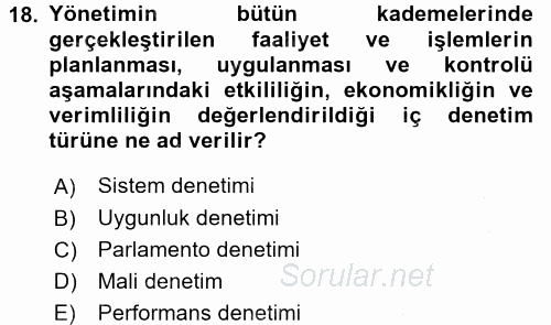 Kamu Mali Yönetimi 2016 - 2017 3 Ders Sınavı 18.Soru