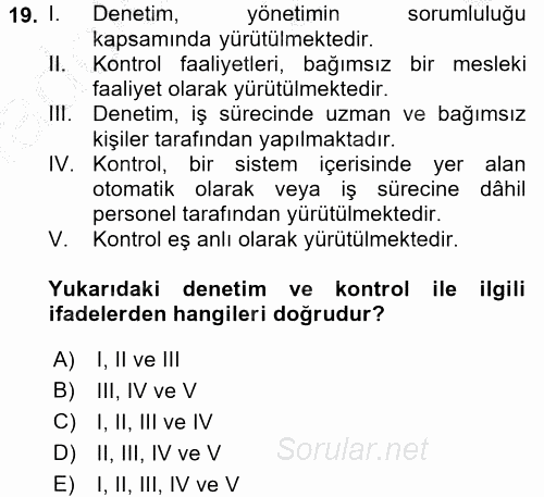 Kamu Mali Yönetimi 2016 - 2017 3 Ders Sınavı 19.Soru