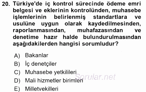 Kamu Mali Yönetimi 2016 - 2017 3 Ders Sınavı 20.Soru