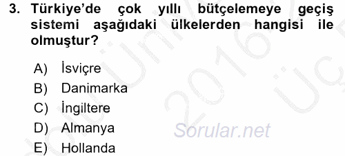 Kamu Mali Yönetimi 2016 - 2017 3 Ders Sınavı 3.Soru