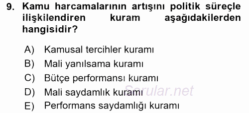 Kamu Mali Yönetimi 2016 - 2017 3 Ders Sınavı 9.Soru