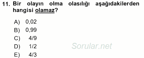 Coğrafi Bilgi Sistemleri İçin Temel Matematik 2016 - 2017 Ara Sınavı 11.Soru