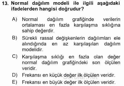Coğrafi Bilgi Sistemleri İçin Temel Matematik 2016 - 2017 Ara Sınavı 13.Soru