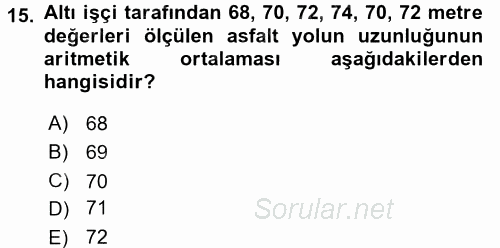 Coğrafi Bilgi Sistemleri İçin Temel Matematik 2016 - 2017 Ara Sınavı 15.Soru