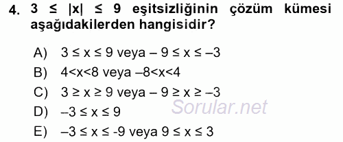 Coğrafi Bilgi Sistemleri İçin Temel Matematik 2016 - 2017 Ara Sınavı 4.Soru