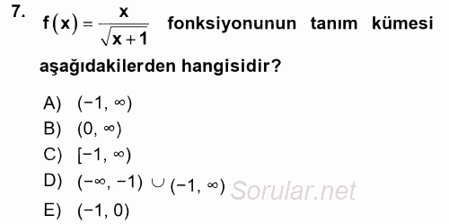 Coğrafi Bilgi Sistemleri İçin Temel Matematik 2016 - 2017 Ara Sınavı 7.Soru