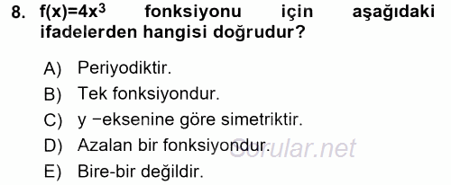 Coğrafi Bilgi Sistemleri İçin Temel Matematik 2016 - 2017 Ara Sınavı 8.Soru