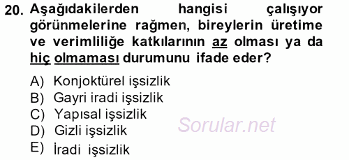 Çalışma Psikolojisi 2014 - 2015 Tek Ders Sınavı 20.Soru