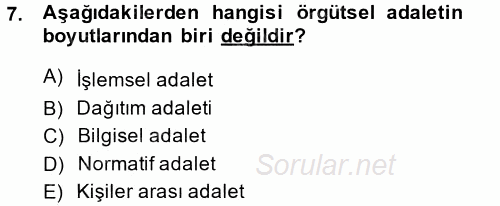 Çalışma Psikolojisi 2014 - 2015 Tek Ders Sınavı 7.Soru