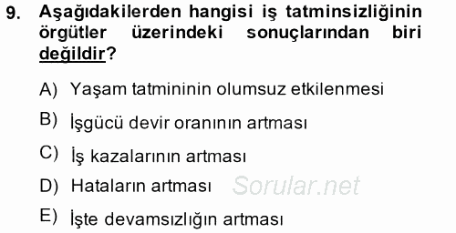 Çalışma Psikolojisi 2014 - 2015 Tek Ders Sınavı 9.Soru