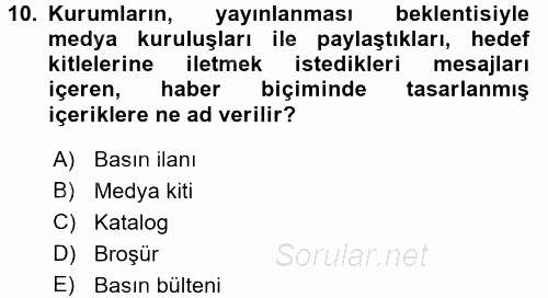 Marka İletişim Kampanyaları 2016 - 2017 Ara Sınavı 10.Soru