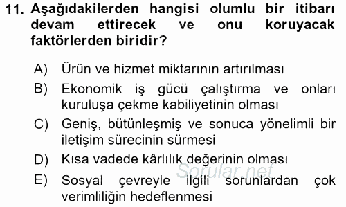 Marka İletişim Kampanyaları 2016 - 2017 Ara Sınavı 11.Soru