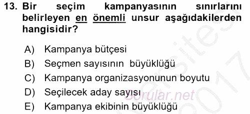 Marka İletişim Kampanyaları 2016 - 2017 Ara Sınavı 13.Soru