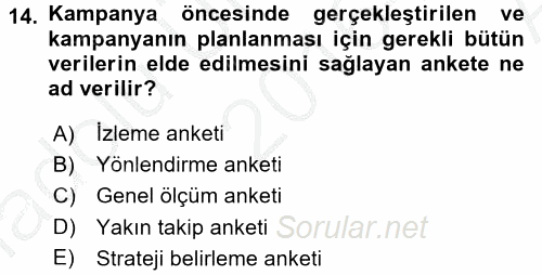 Marka İletişim Kampanyaları 2016 - 2017 Ara Sınavı 14.Soru