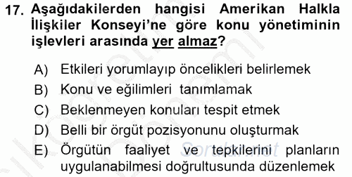 Marka İletişim Kampanyaları 2016 - 2017 Ara Sınavı 17.Soru