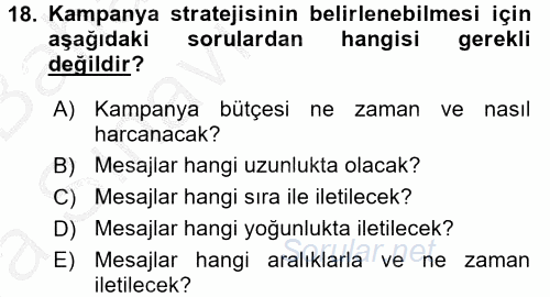 Marka İletişim Kampanyaları 2016 - 2017 Ara Sınavı 18.Soru