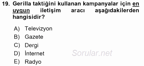 Marka İletişim Kampanyaları 2016 - 2017 Ara Sınavı 19.Soru