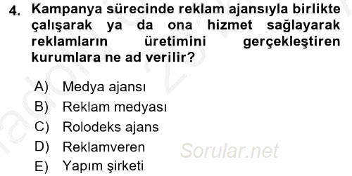 Marka İletişim Kampanyaları 2016 - 2017 Ara Sınavı 4.Soru