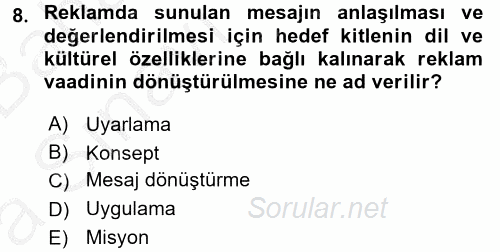 Marka İletişim Kampanyaları 2016 - 2017 Ara Sınavı 8.Soru