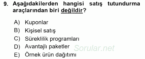 Marka İletişim Kampanyaları 2016 - 2017 Ara Sınavı 9.Soru