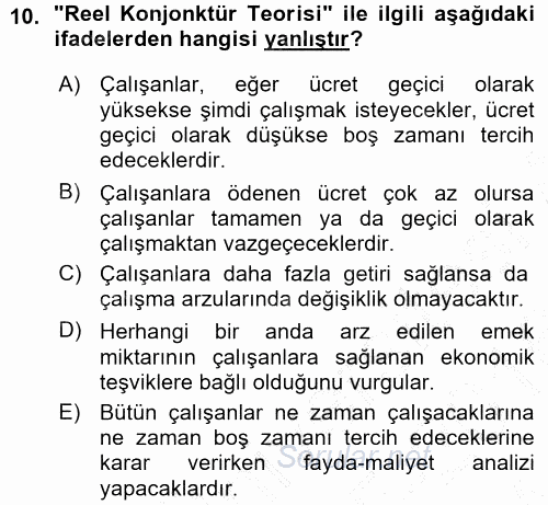 İstihdam ve İşsizlik 2015 - 2016 Ara Sınavı 10.Soru