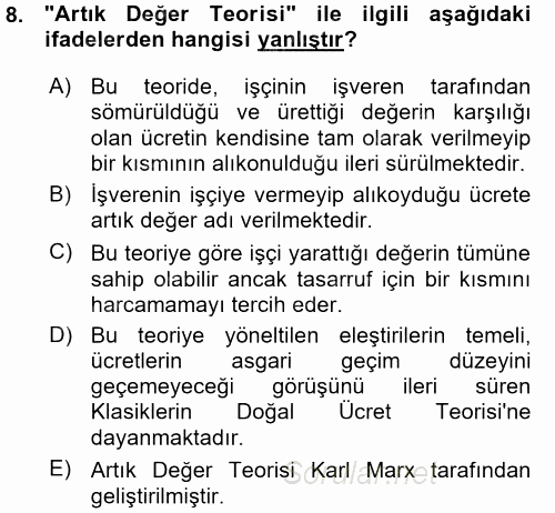 İstihdam ve İşsizlik 2015 - 2016 Ara Sınavı 8.Soru