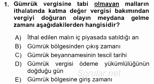 Özel Vergi Hukuku 2 2015 - 2016 Ara Sınavı 1.Soru