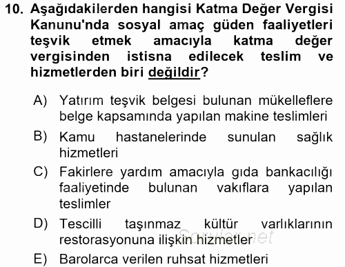 Özel Vergi Hukuku 2 2015 - 2016 Ara Sınavı 10.Soru