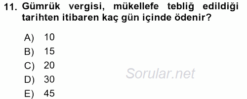 Özel Vergi Hukuku 2 2015 - 2016 Ara Sınavı 11.Soru
