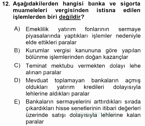 Özel Vergi Hukuku 2 2015 - 2016 Ara Sınavı 12.Soru