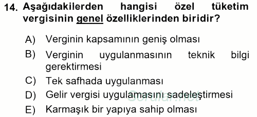 Özel Vergi Hukuku 2 2015 - 2016 Ara Sınavı 14.Soru