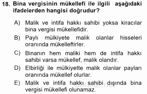 Özel Vergi Hukuku 2 2015 - 2016 Ara Sınavı 18.Soru