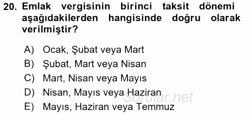 Özel Vergi Hukuku 2 2015 - 2016 Ara Sınavı 20.Soru