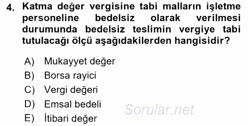 Özel Vergi Hukuku 2 2015 - 2016 Ara Sınavı 4.Soru